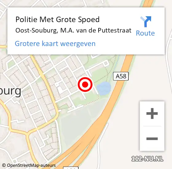 Locatie op kaart van de 112 melding: Politie Met Grote Spoed Naar Oost-Souburg, M.A. van de Puttestraat op 28 mei 2022 16:43