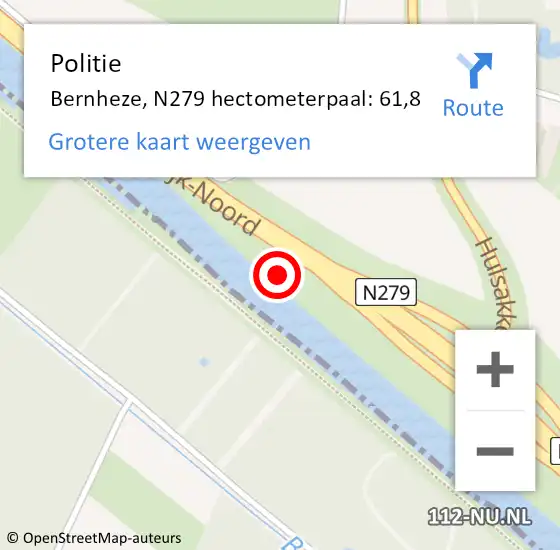 Locatie op kaart van de 112 melding: Politie Bernheze, N279 hectometerpaal: 61,8 op 28 mei 2022 16:58