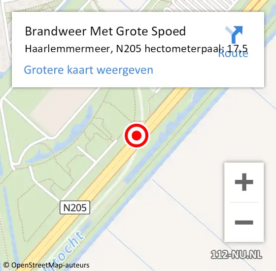 Locatie op kaart van de 112 melding: Brandweer Met Grote Spoed Naar Haarlemmermeer, N205 hectometerpaal: 17,5 op 28 mei 2022 17:23