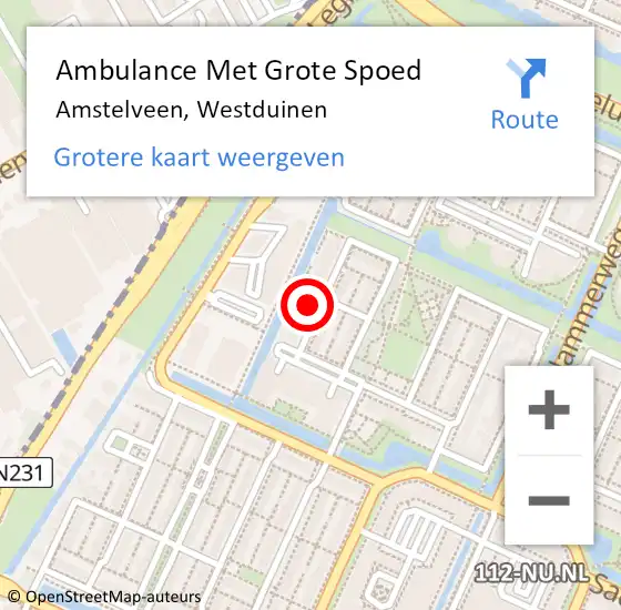 Locatie op kaart van de 112 melding: Ambulance Met Grote Spoed Naar Amstelveen, Westduinen op 28 mei 2022 17:35