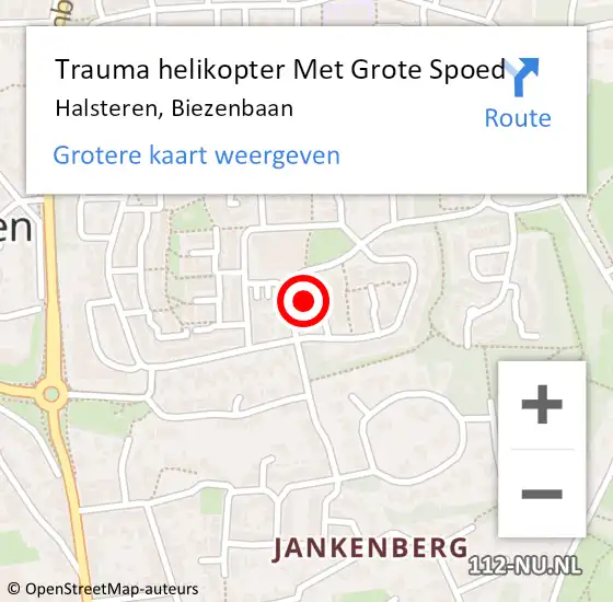 Locatie op kaart van de 112 melding: Trauma helikopter Met Grote Spoed Naar Halsteren, Biezenbaan op 28 mei 2022 17:54