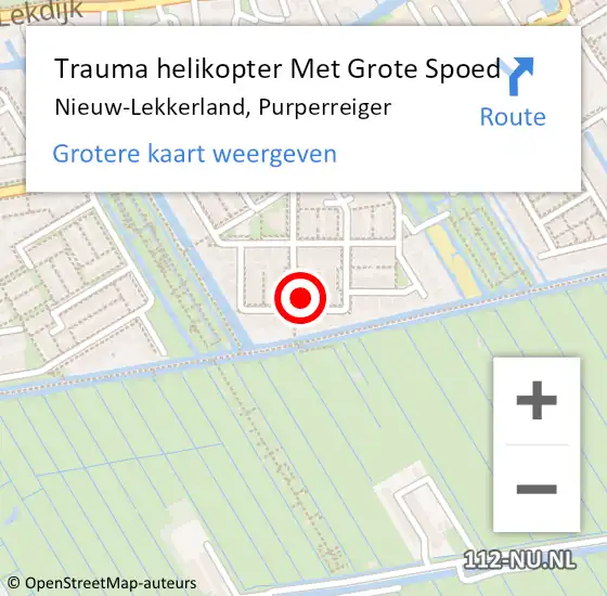 Locatie op kaart van de 112 melding: Trauma helikopter Met Grote Spoed Naar Nieuw-Lekkerland, Purperreiger op 28 mei 2022 18:20