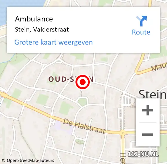 Locatie op kaart van de 112 melding: Ambulance Stein, Valderstraat op 18 juli 2014 15:56