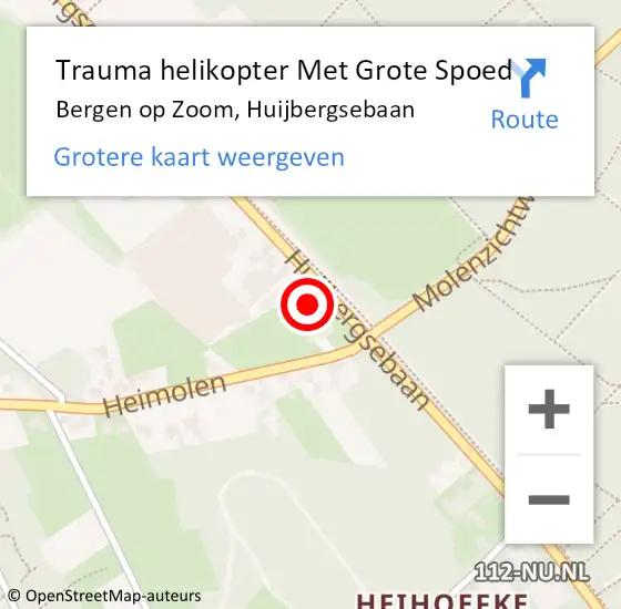 Locatie op kaart van de 112 melding: Trauma helikopter Met Grote Spoed Naar Bergen op Zoom, Huijbergsebaan op 28 mei 2022 18:39