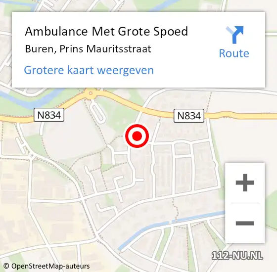 Locatie op kaart van de 112 melding: Ambulance Met Grote Spoed Naar Buren, Prins Mauritsstraat op 28 mei 2022 18:49