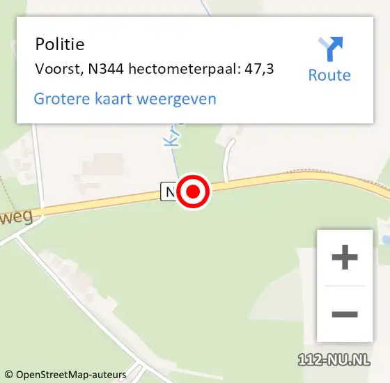 Locatie op kaart van de 112 melding: Politie Voorst, N344 hectometerpaal: 47,3 op 28 mei 2022 18:56