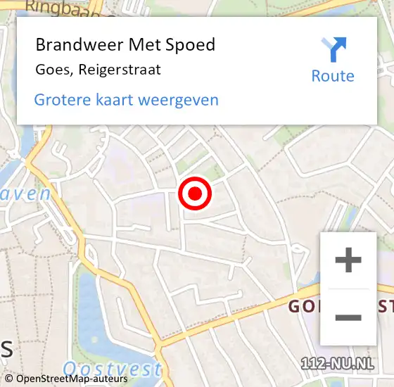 Locatie op kaart van de 112 melding: Brandweer Met Spoed Naar Goes, Reigerstraat op 28 mei 2022 18:57