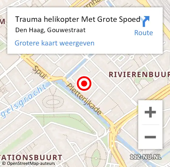 Locatie op kaart van de 112 melding: Trauma helikopter Met Grote Spoed Naar Den Haag, Gouwestraat op 28 mei 2022 19:21