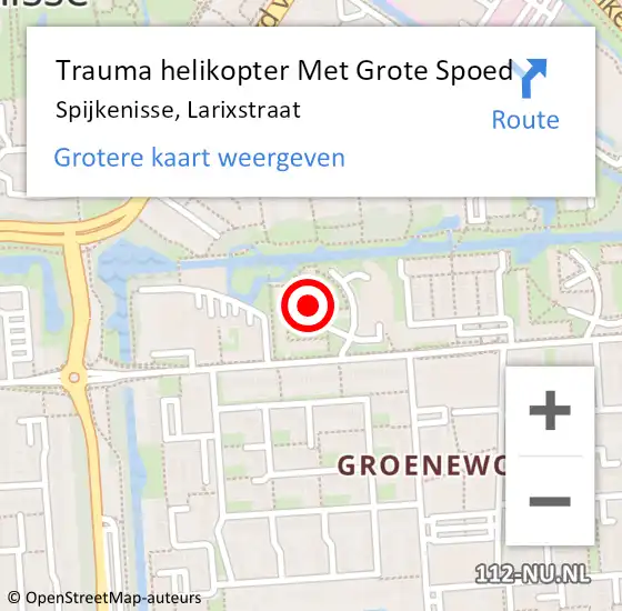 Locatie op kaart van de 112 melding: Trauma helikopter Met Grote Spoed Naar Spijkenisse, Larixstraat op 28 mei 2022 19:24
