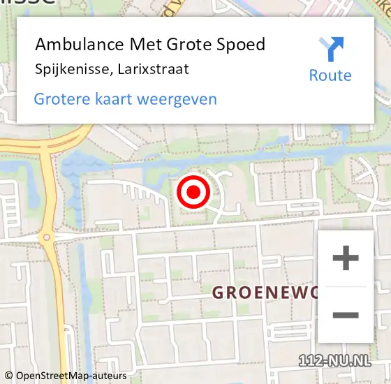 Locatie op kaart van de 112 melding: Ambulance Met Grote Spoed Naar Spijkenisse, Larixstraat op 28 mei 2022 19:25