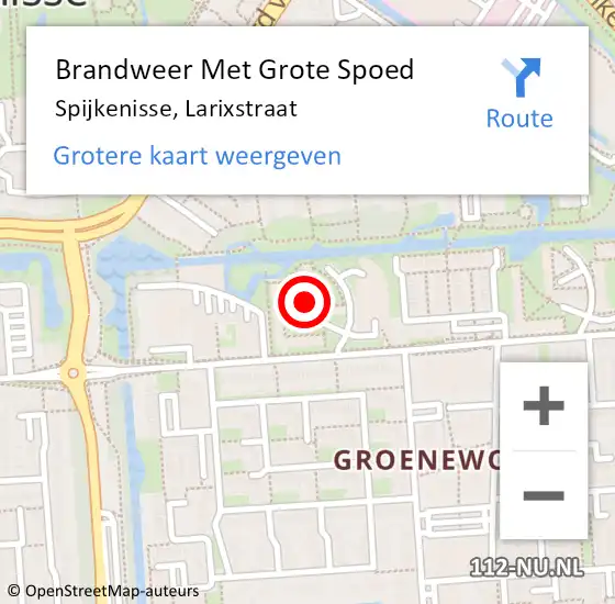 Locatie op kaart van de 112 melding: Brandweer Met Grote Spoed Naar Spijkenisse, Larixstraat op 28 mei 2022 19:27