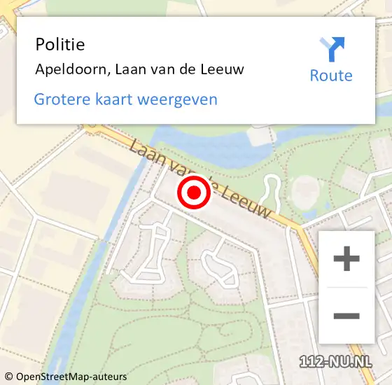 Locatie op kaart van de 112 melding: Politie Apeldoorn, Laan van de Leeuw op 28 mei 2022 19:38