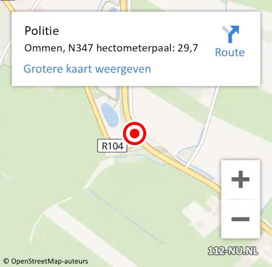 Locatie op kaart van de 112 melding: Politie Ommen, N347 hectometerpaal: 29,7 op 28 mei 2022 19:42