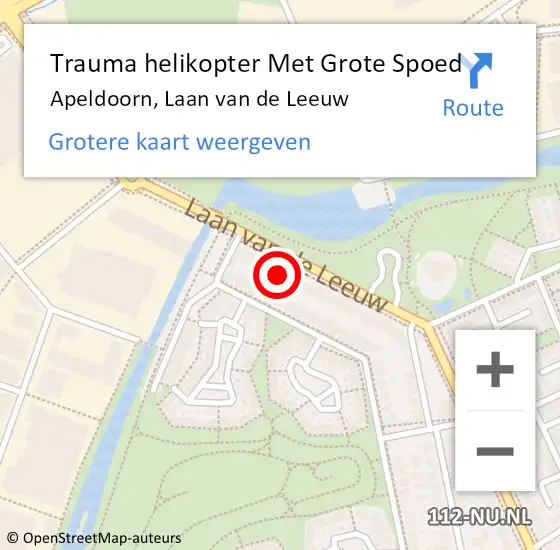 Locatie op kaart van de 112 melding: Trauma helikopter Met Grote Spoed Naar Apeldoorn, Laan van de Leeuw op 28 mei 2022 19:43
