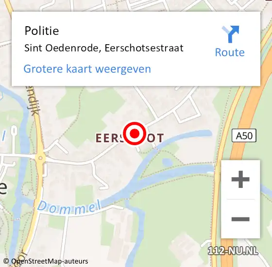 Locatie op kaart van de 112 melding: Politie Sint Oedenrode, Eerschotsestraat op 28 mei 2022 19:53