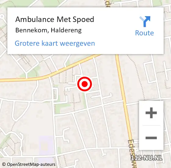 Locatie op kaart van de 112 melding: Ambulance Met Spoed Naar Bennekom, Haldereng op 28 mei 2022 19:56