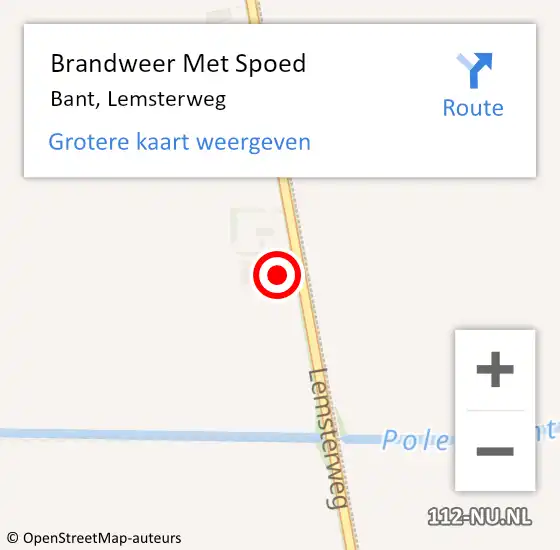 Locatie op kaart van de 112 melding: Brandweer Met Spoed Naar Bant, Lemsterweg op 18 juli 2014 16:01