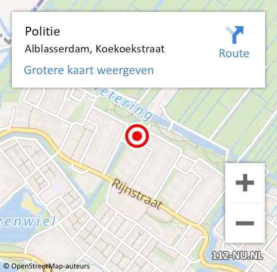 Locatie op kaart van de 112 melding: Politie Alblasserdam, Koekoekstraat op 28 mei 2022 20:54