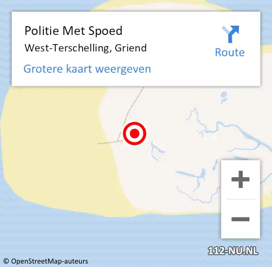 Locatie op kaart van de 112 melding: Politie Met Spoed Naar West-Terschelling, Griend op 28 mei 2022 20:57