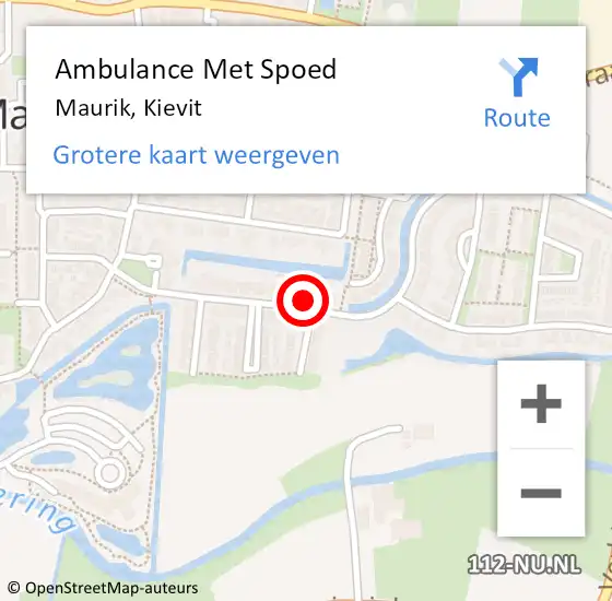 Locatie op kaart van de 112 melding: Ambulance Met Spoed Naar Maurik, Kievit op 28 mei 2022 20:58