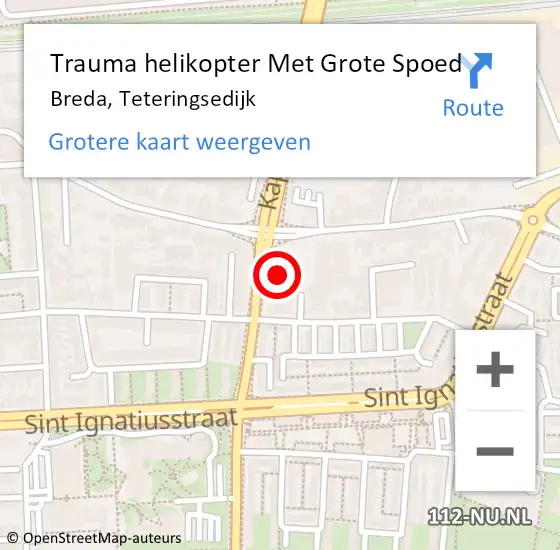 Locatie op kaart van de 112 melding: Trauma helikopter Met Grote Spoed Naar Breda, Teteringsedijk op 28 mei 2022 21:21