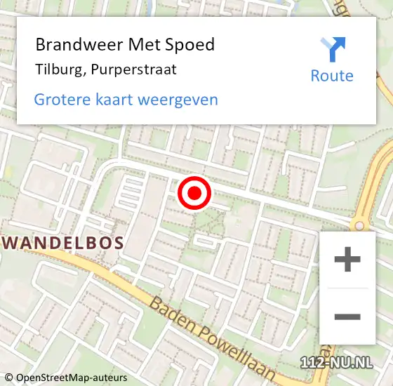 Locatie op kaart van de 112 melding: Brandweer Met Spoed Naar Tilburg, Purperstraat op 28 mei 2022 21:27