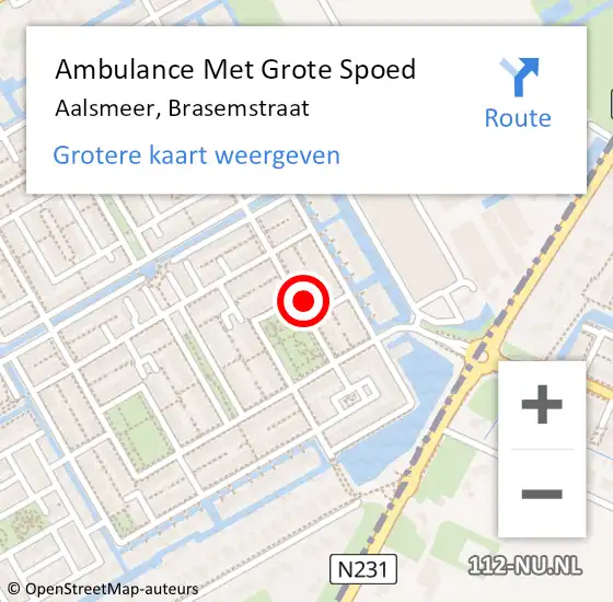 Locatie op kaart van de 112 melding: Ambulance Met Grote Spoed Naar Aalsmeer, Brasemstraat op 28 mei 2022 21:32