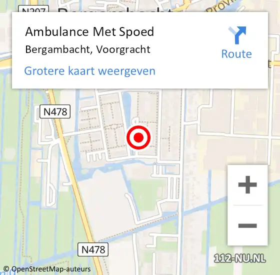 Locatie op kaart van de 112 melding: Ambulance Met Spoed Naar Bergambacht, Voorgracht op 28 mei 2022 21:47