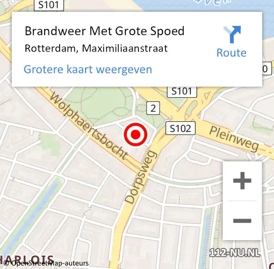 Locatie op kaart van de 112 melding: Brandweer Met Grote Spoed Naar Rotterdam, Maximiliaanstraat op 28 mei 2022 21:59