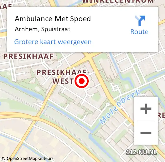 Locatie op kaart van de 112 melding: Ambulance Met Spoed Naar Arnhem, Spuistraat op 28 mei 2022 22:22