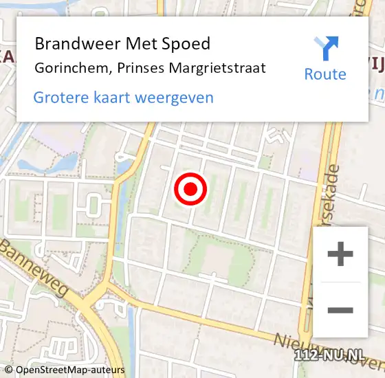 Locatie op kaart van de 112 melding: Brandweer Met Spoed Naar Gorinchem, Prinses Margrietstraat op 28 mei 2022 23:34