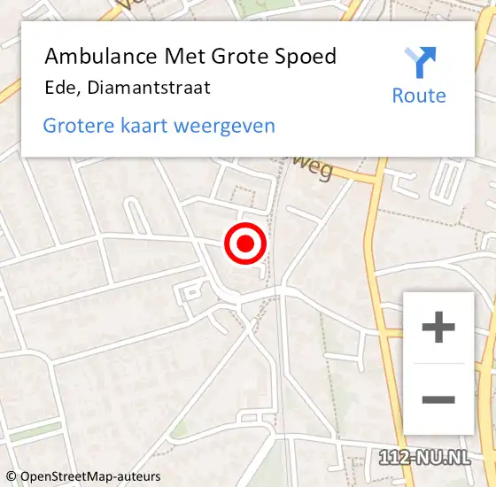 Locatie op kaart van de 112 melding: Ambulance Met Grote Spoed Naar Ede, Diamantstraat op 28 mei 2022 23:40