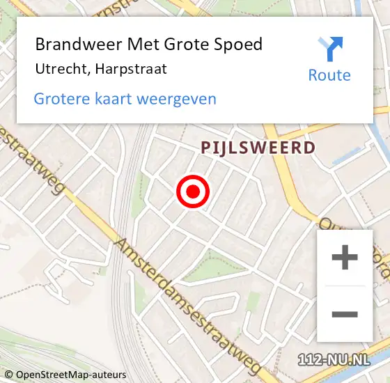 Locatie op kaart van de 112 melding: Brandweer Met Grote Spoed Naar Utrecht, Harpstraat op 29 mei 2022 01:25