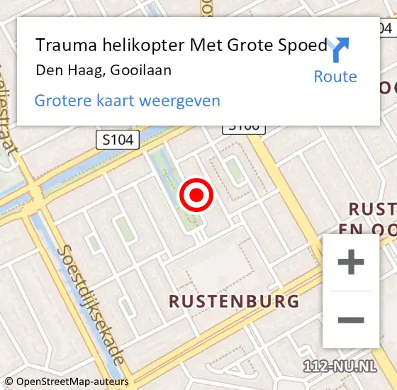 Locatie op kaart van de 112 melding: Trauma helikopter Met Grote Spoed Naar Den Haag, Gooilaan op 29 mei 2022 01:27