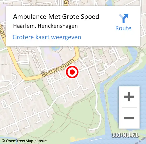 Locatie op kaart van de 112 melding: Ambulance Met Grote Spoed Naar Haarlem, Henckenshagen op 29 mei 2022 01:38