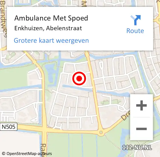 Locatie op kaart van de 112 melding: Ambulance Met Spoed Naar Enkhuizen, Abelenstraat op 29 mei 2022 01:47