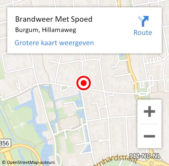 Locatie op kaart van de 112 melding: Brandweer Met Spoed Naar Burgum, Hillamaweg op 29 mei 2022 02:16