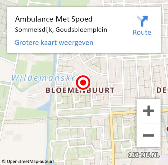 Locatie op kaart van de 112 melding: Ambulance Met Spoed Naar Sommelsdijk, Goudsbloemplein op 29 mei 2022 02:16