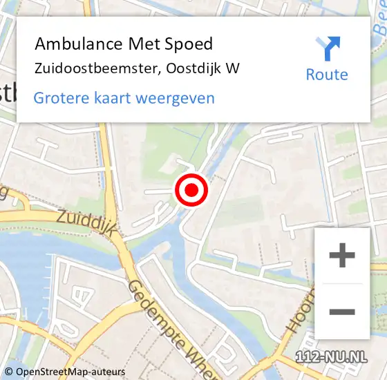 Locatie op kaart van de 112 melding: Ambulance Met Spoed Naar Zuidoostbeemster, Oostdijk W op 29 mei 2022 02:21