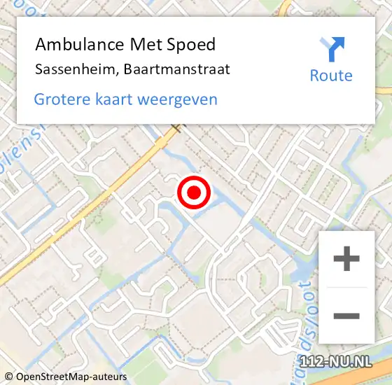 Locatie op kaart van de 112 melding: Ambulance Met Spoed Naar Sassenheim, Baartmanstraat op 29 mei 2022 03:07