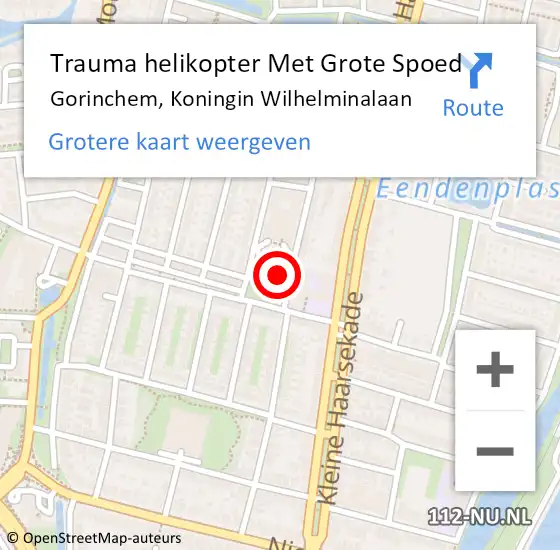 Locatie op kaart van de 112 melding: Trauma helikopter Met Grote Spoed Naar Gorinchem, Koningin Wilhelminalaan op 29 mei 2022 03:14