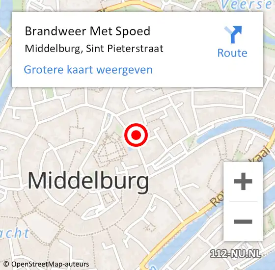 Locatie op kaart van de 112 melding: Brandweer Met Spoed Naar Middelburg, Sint Pieterstraat op 29 mei 2022 04:15