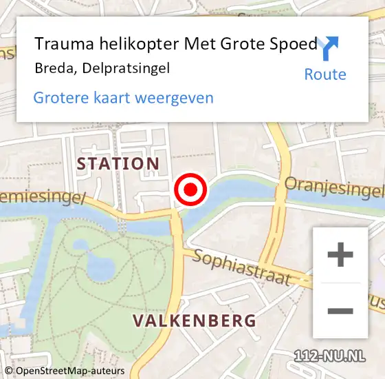 Locatie op kaart van de 112 melding: Trauma helikopter Met Grote Spoed Naar Breda, Delpratsingel op 29 mei 2022 04:29