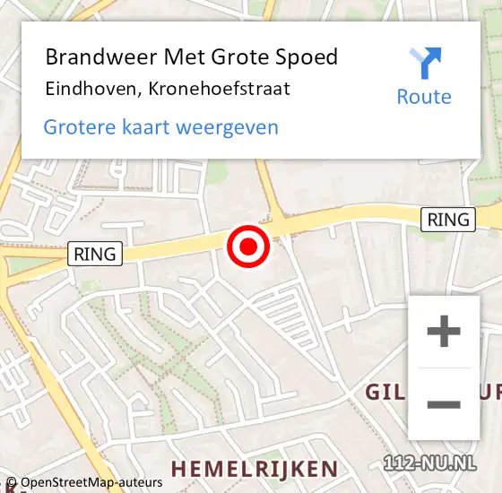 Locatie op kaart van de 112 melding: Brandweer Met Grote Spoed Naar Eindhoven, Kronehoefstraat op 29 mei 2022 04:47