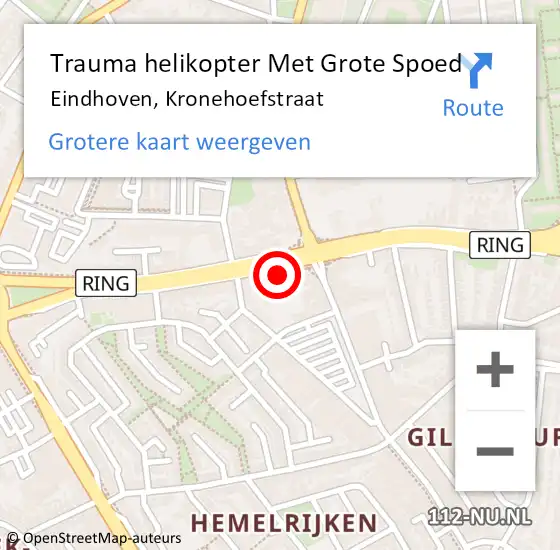 Locatie op kaart van de 112 melding: Trauma helikopter Met Grote Spoed Naar Eindhoven, Kronehoefstraat op 29 mei 2022 04:48