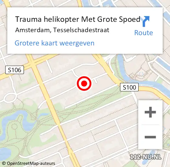 Locatie op kaart van de 112 melding: Trauma helikopter Met Grote Spoed Naar Amsterdam, Tesselschadestraat op 29 mei 2022 04:56