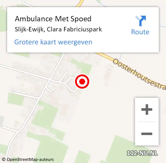 Locatie op kaart van de 112 melding: Ambulance Met Spoed Naar Slijk-Ewijk, Clara Fabriciuspark op 29 mei 2022 05:32