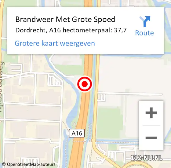 Locatie op kaart van de 112 melding: Brandweer Met Grote Spoed Naar Dordrecht, A16 hectometerpaal: 37,7 op 29 mei 2022 05:32