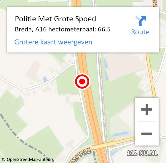 Locatie op kaart van de 112 melding: Politie Met Grote Spoed Naar Breda, A16 hectometerpaal: 66,5 op 29 mei 2022 06:26