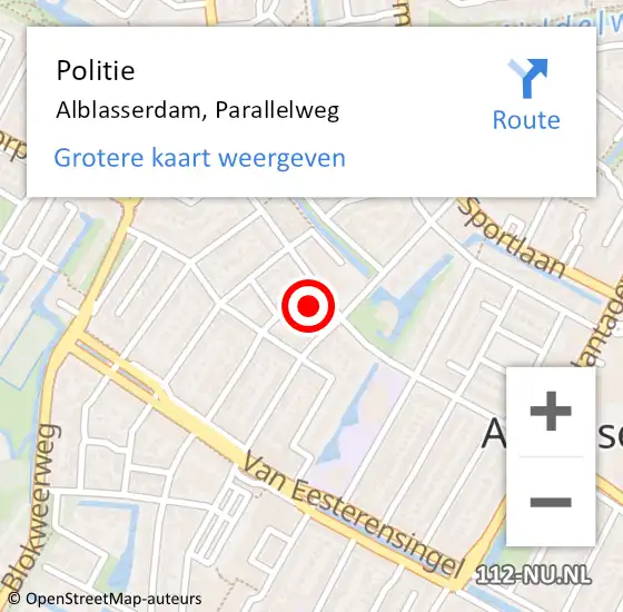 Locatie op kaart van de 112 melding: Politie Alblasserdam, Parallelweg op 29 mei 2022 06:27